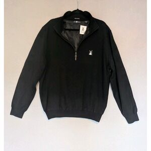 Vtg NWT Italian Merino Wool Sweater Black Lined Quarter Zip Golf Club Logo Large